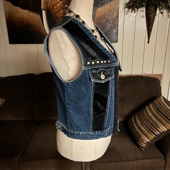 Carole Little Street Wear • Denim • Blue/Black • Silk Patchwork • Medium • Vest - Picture 12 of 12
